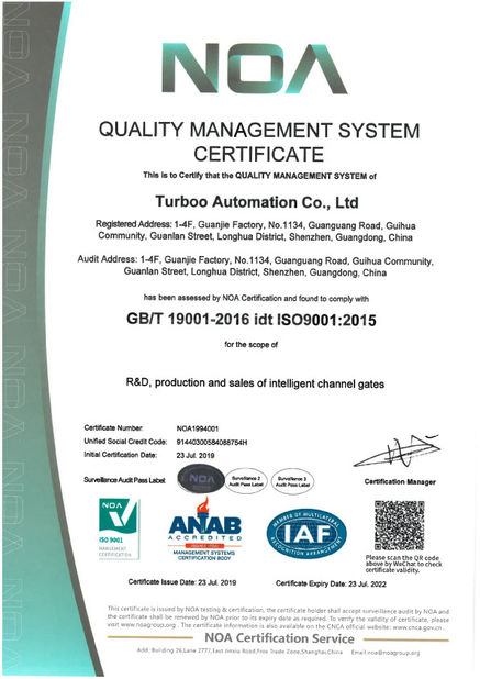 Porcellana Turboo Automation Co., Ltd Certificazioni
