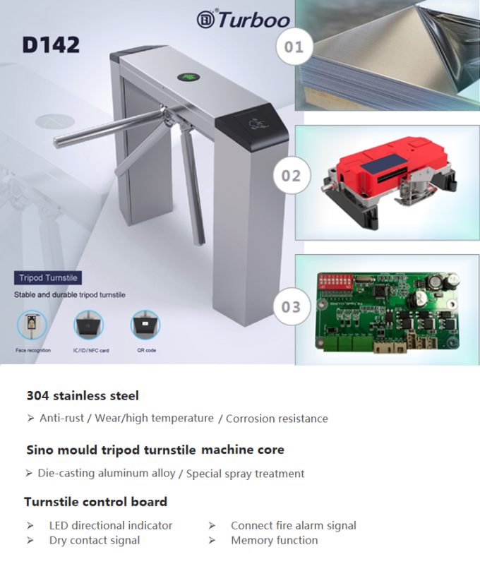 Portone del cancello girevole del treppiede di riconoscimento di RFID, SUS del portone 304 della barriera del treppiede 100-240V, portone della barriera per l'edificio per uffici 0