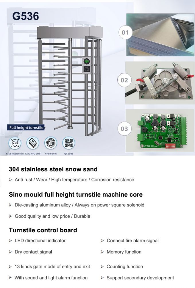 controllo di accesso automatico completo del materiale RS485 del portone SUS304 del cancello girevole di altezza di 100-240V G536 0